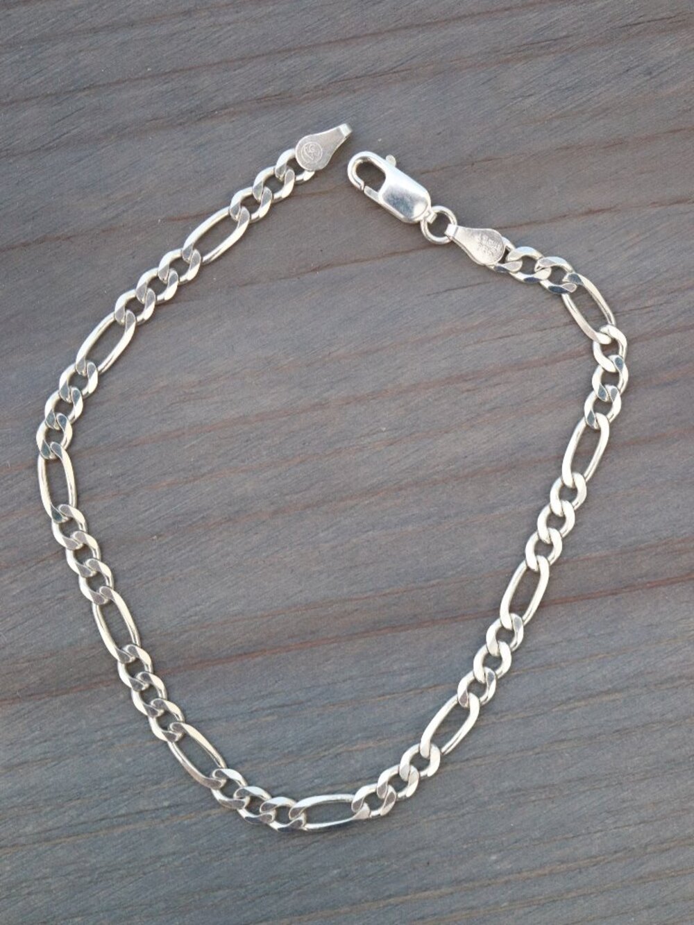 S925 4mm Figaro Link Chain Bracelet Sterling Silver Stamped
